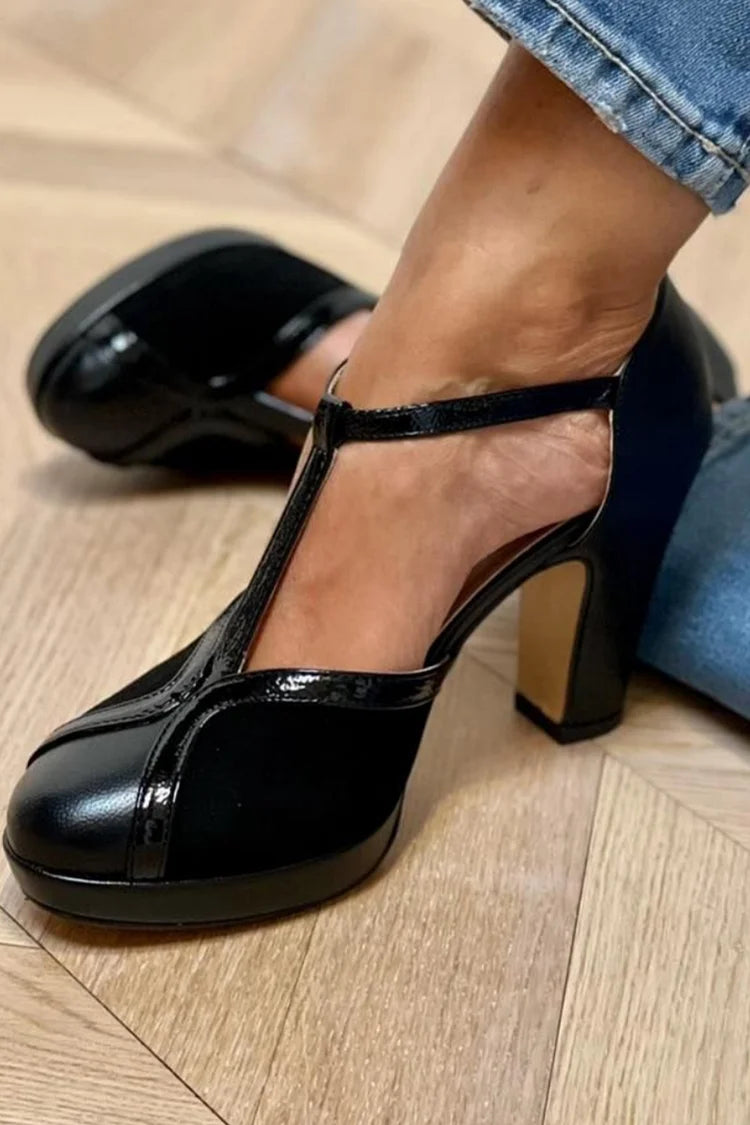 Plateaupumps met T-bandje