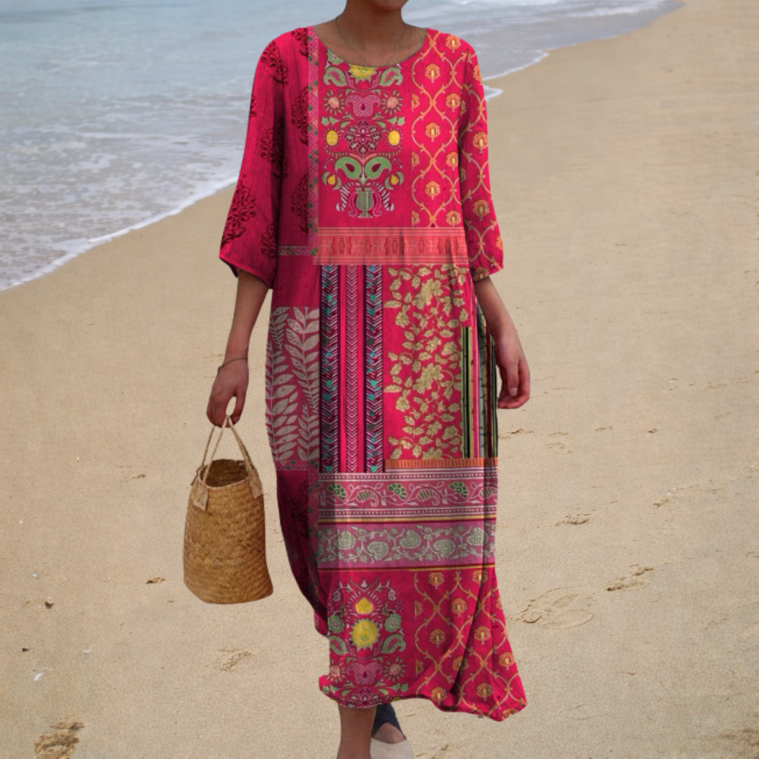 Agaath jurk met ornamentprint in fuchsia
