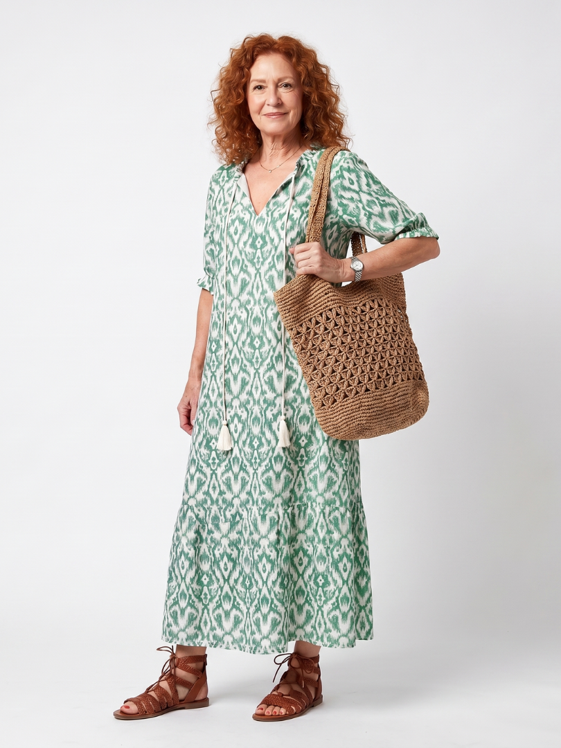 Mayke lange jurk met motiefprint in groen