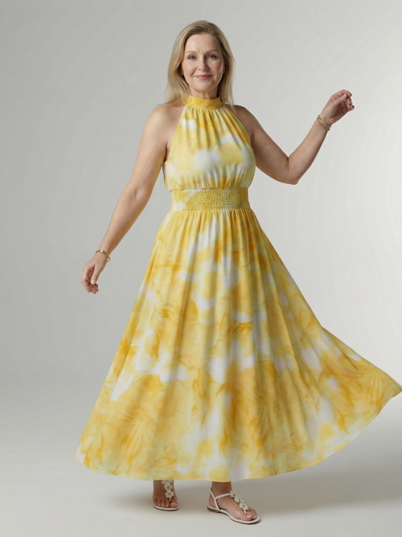 Sylin | Samengestikte Halter Midi Jurk
