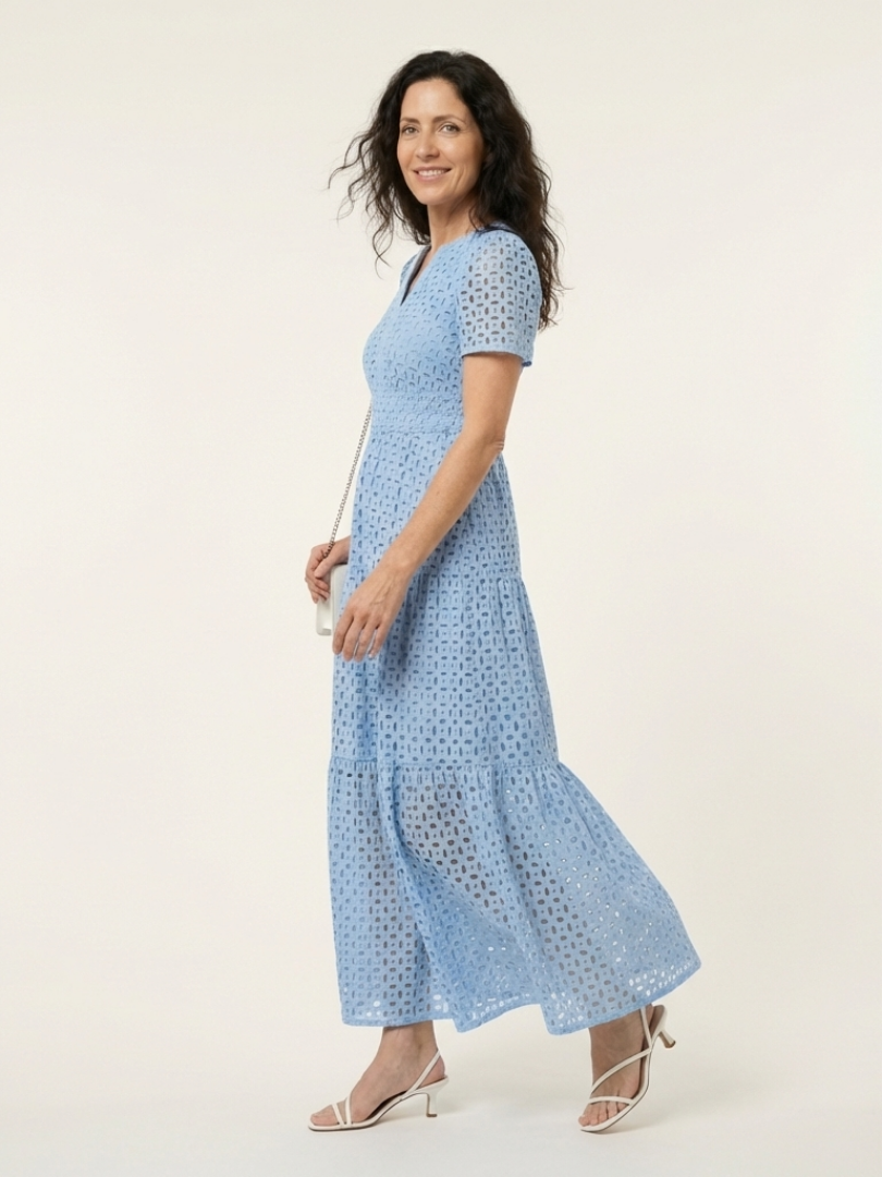 Brielle | V-hals Korte Mouw Tiered Midi Jurk