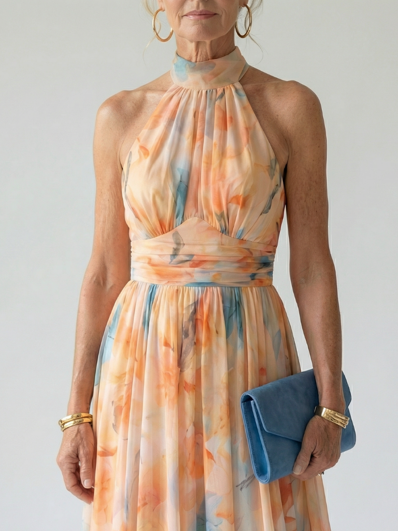 Elin zachte halter midi-jurk