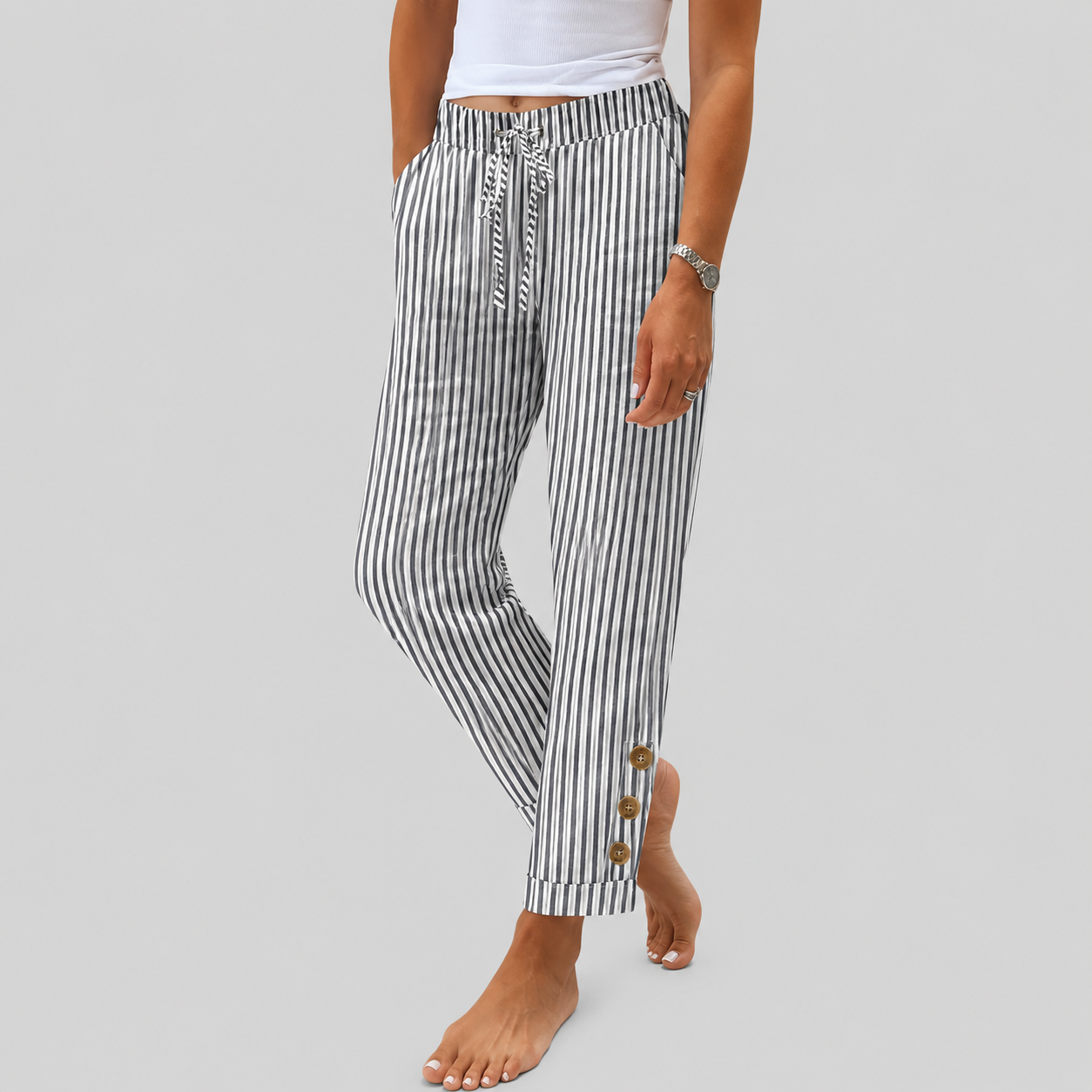 Raquelle gestreepte casual broek