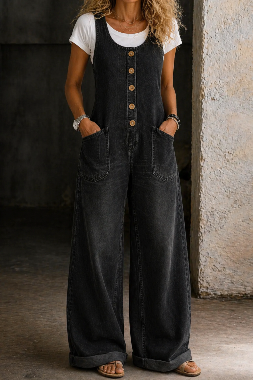 Bethany | Vintage gewassen denim salopette
