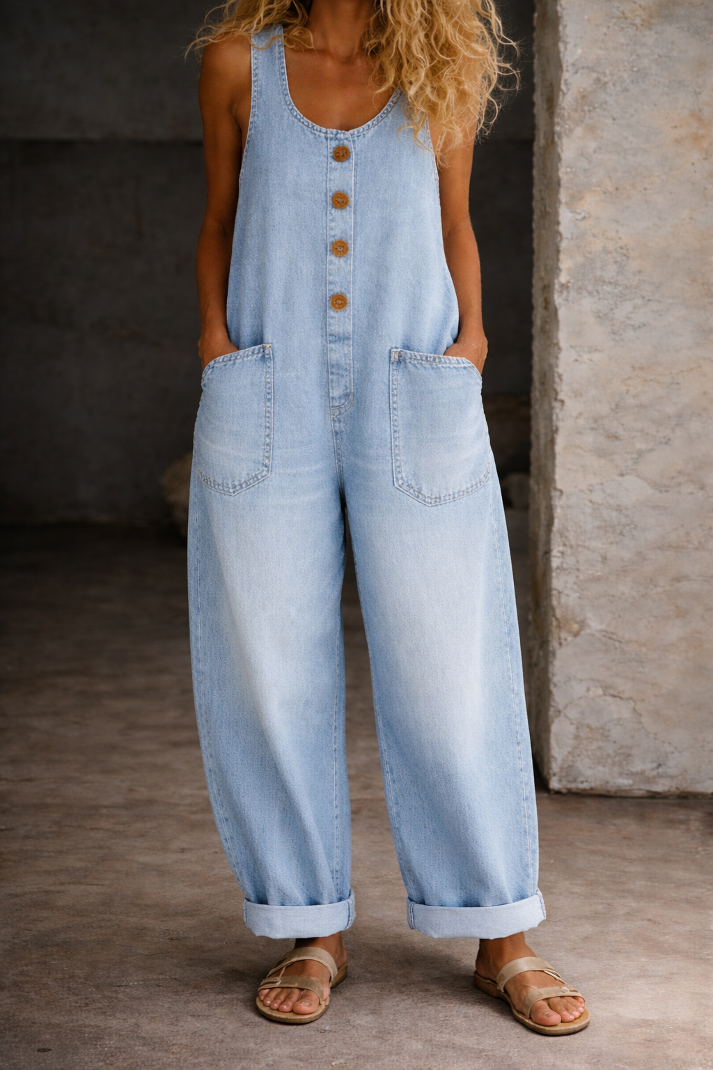 Sadie | Vintage gewassen denim jumpsuit