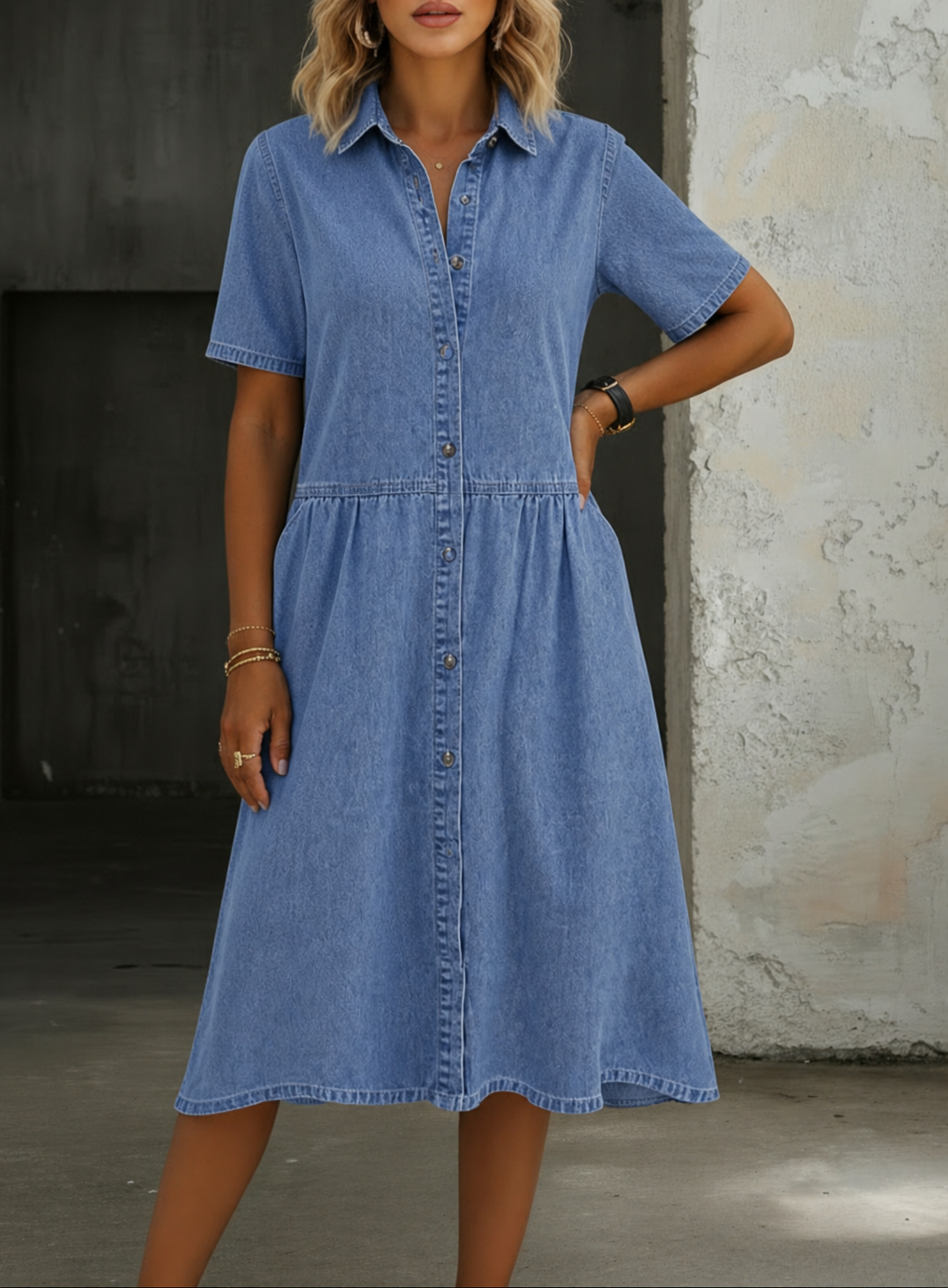 Carol | Denim jurk met korte mouwen