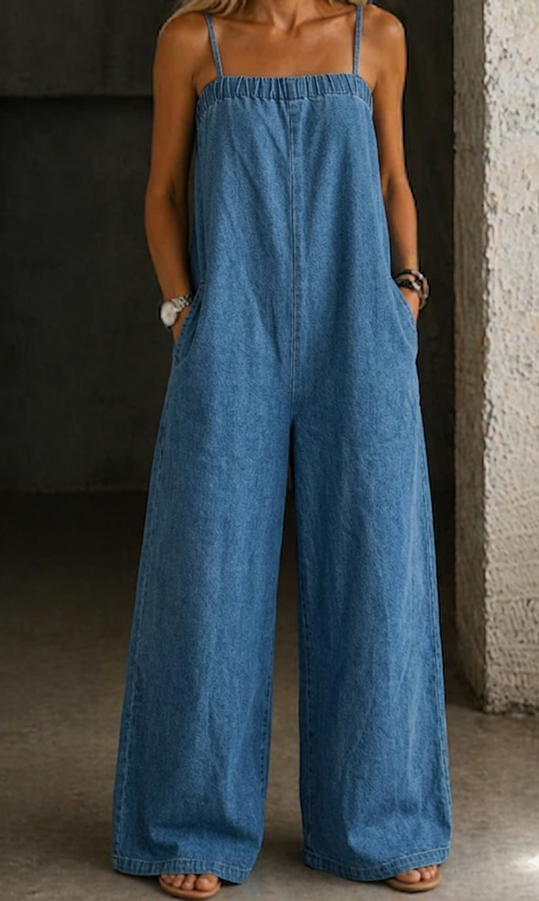 Madison | Denim jumpsuit met wijde pijpen