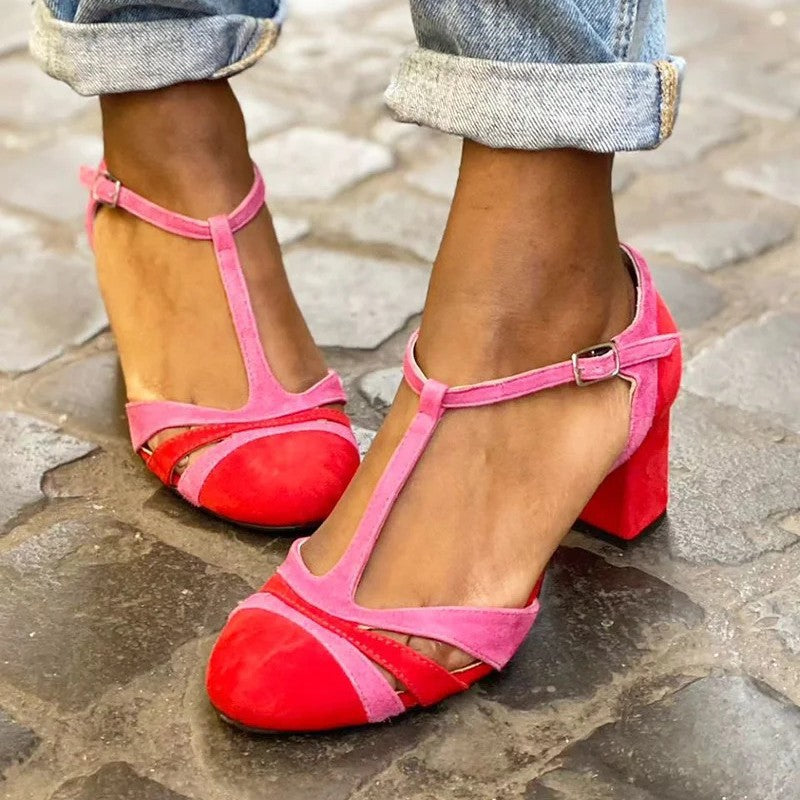Pumps met T-bandje en blokhak