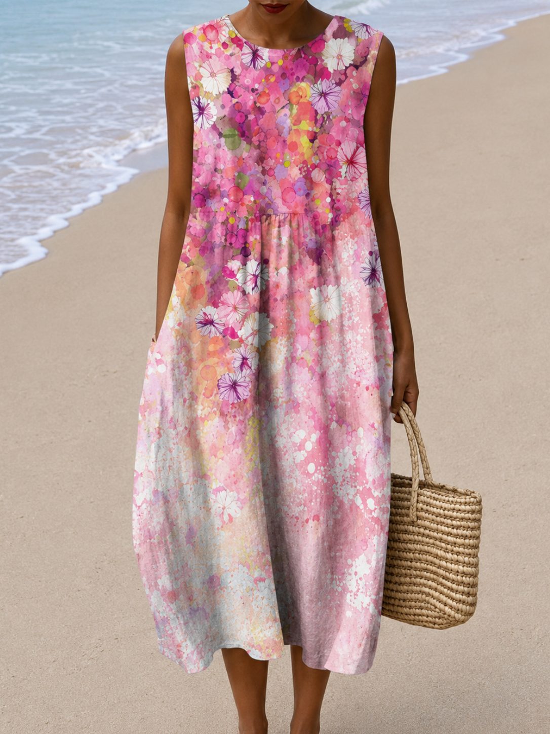 Adriana | Mouwloze Relaxed-Fit Midi Jurk