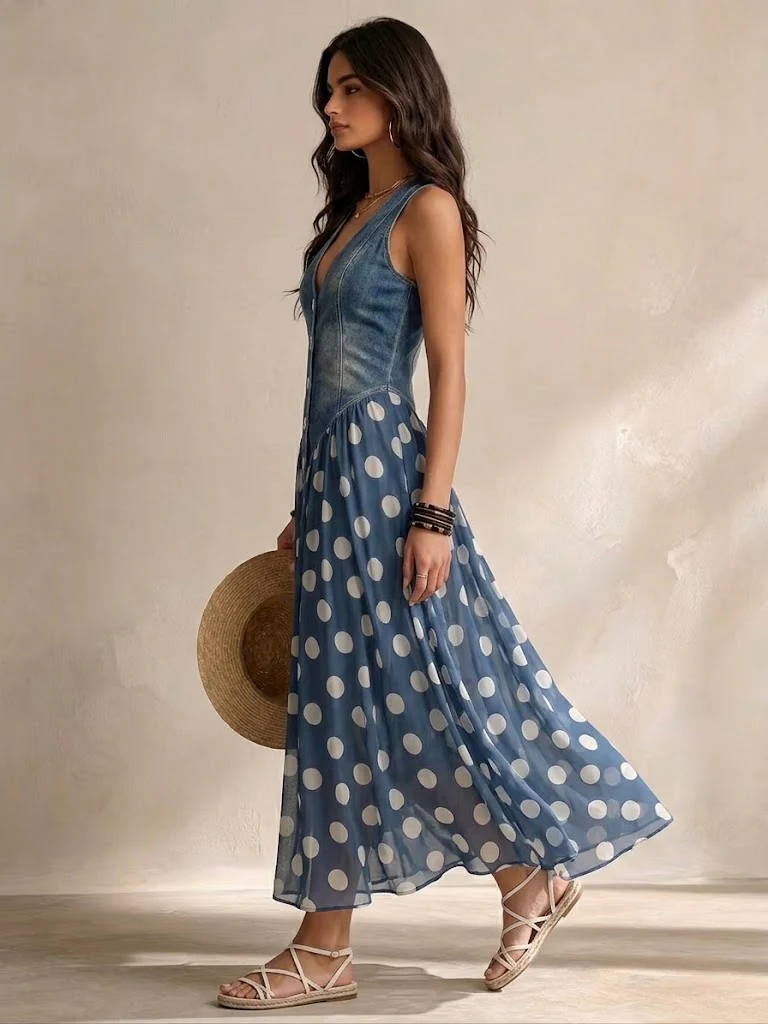 Bianca | Midi-jurk van chiffon met stippen