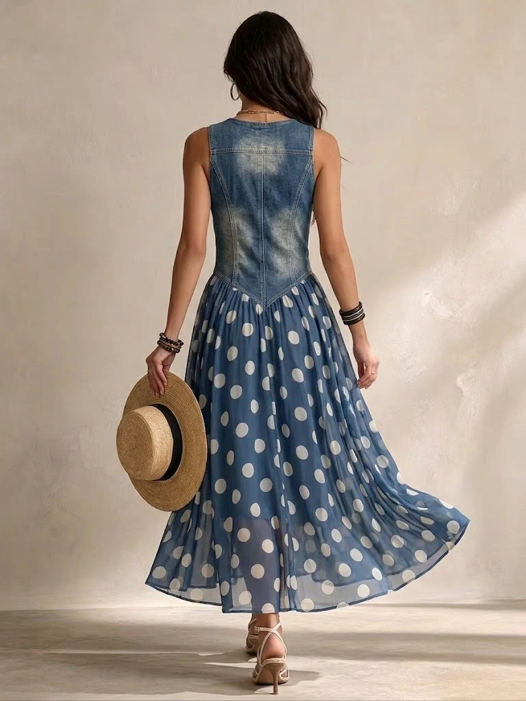 Bianca | Midi-jurk van chiffon met stippen