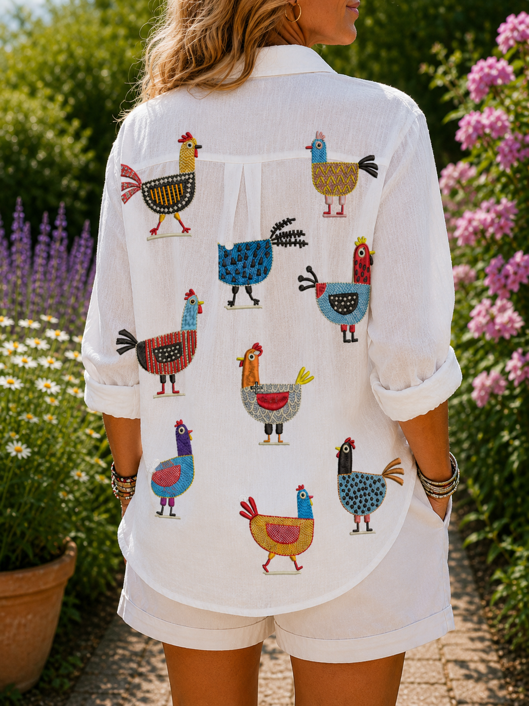 Ingrid blouse met kippenprint