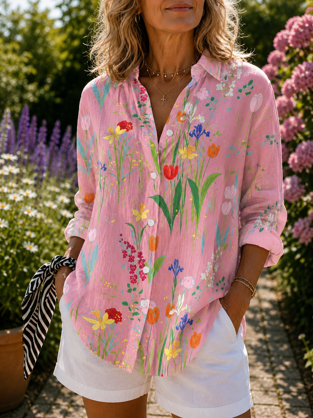 Fiona blouse met voorjaarstuin-print