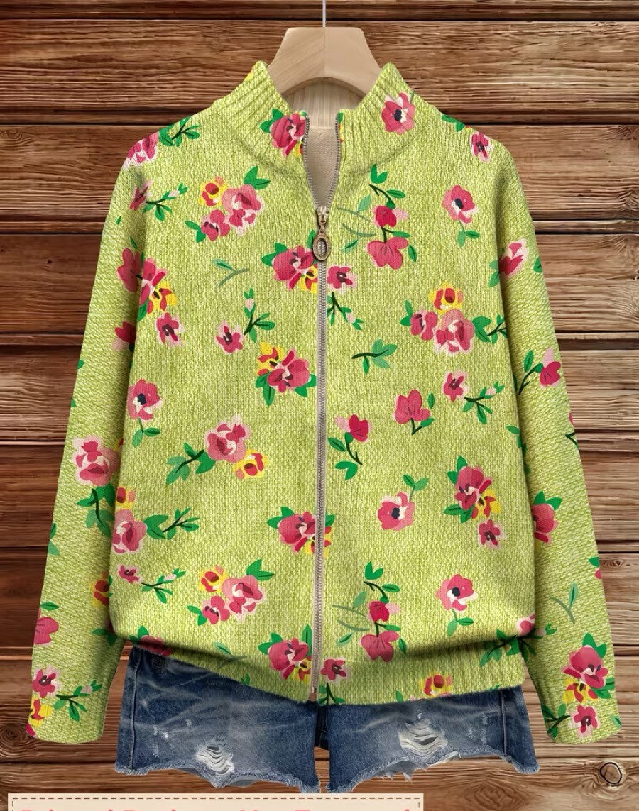 Constance ritsvest met roze bloemen op limegroen