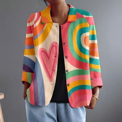 Constanza luchtige blouse met kleurrijke print en hart
