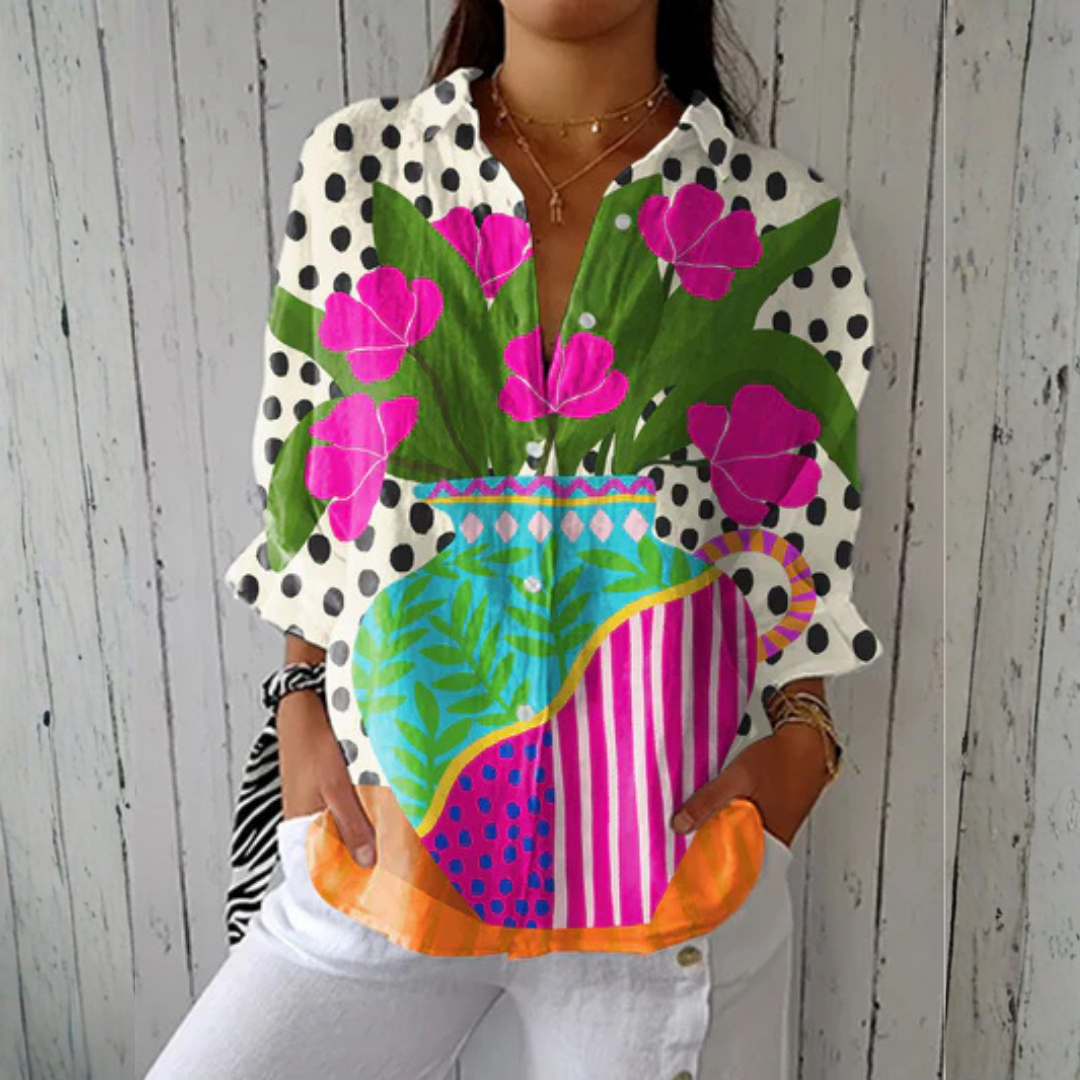 Donna | Blouse met bloemenvaas