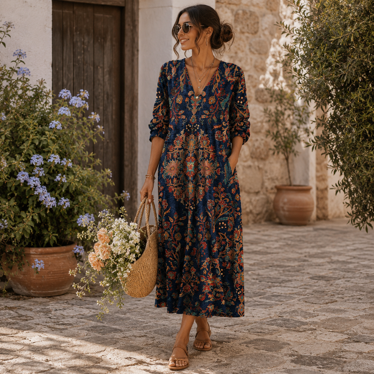 Elvira | Lange vintage jurk in middernachttinten