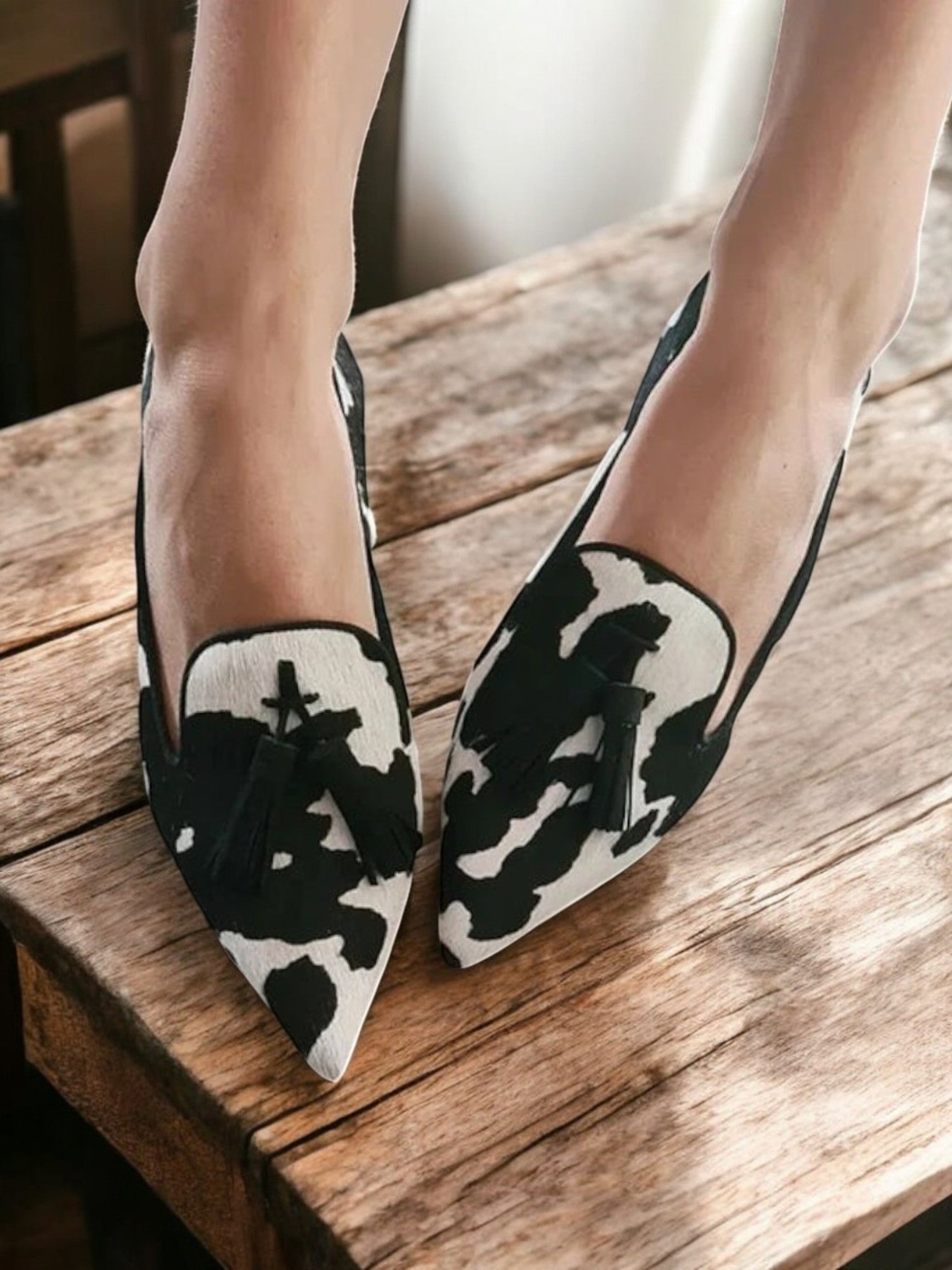 Evelynn stijlvolle loafers met koeienprint
