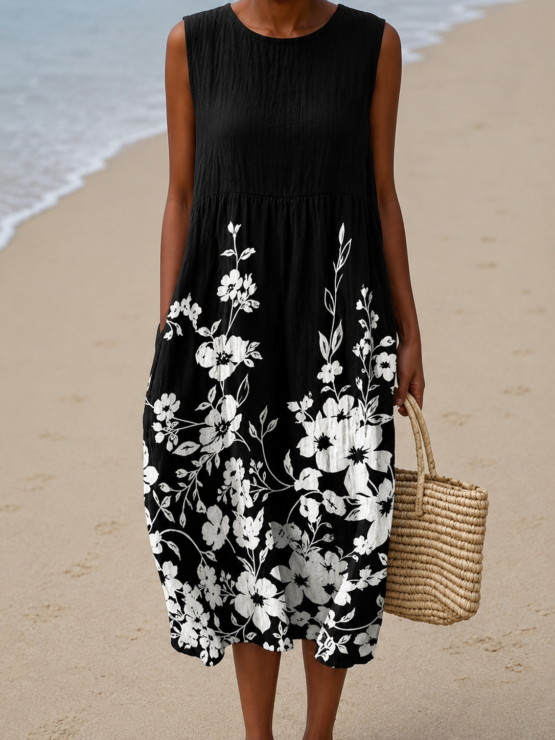 Genevra | Bloemen Mouwloze Midi Jurk