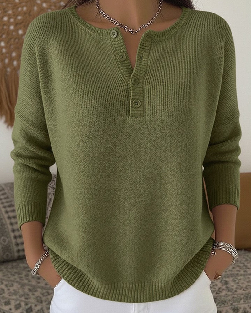Helena gebreide trui met henley-knoopsluiting