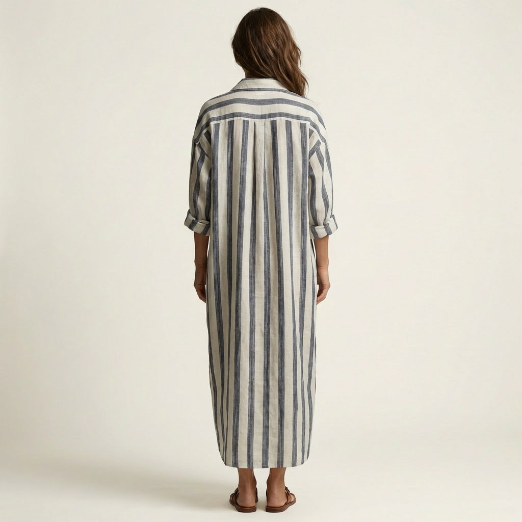 Ankie gestreepte maxi-jurk met revers