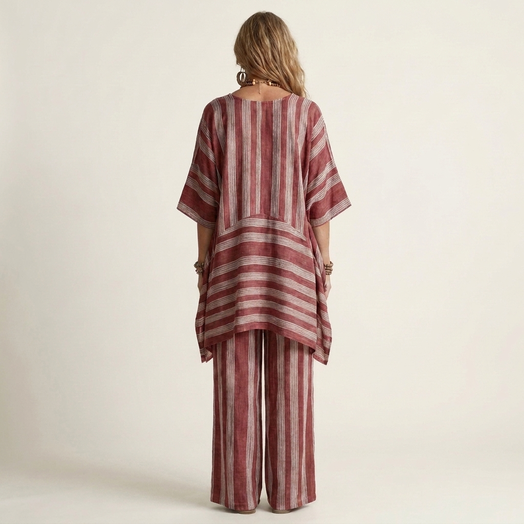 Reina gestreepte set met hi-lo tuniek en wijde broek