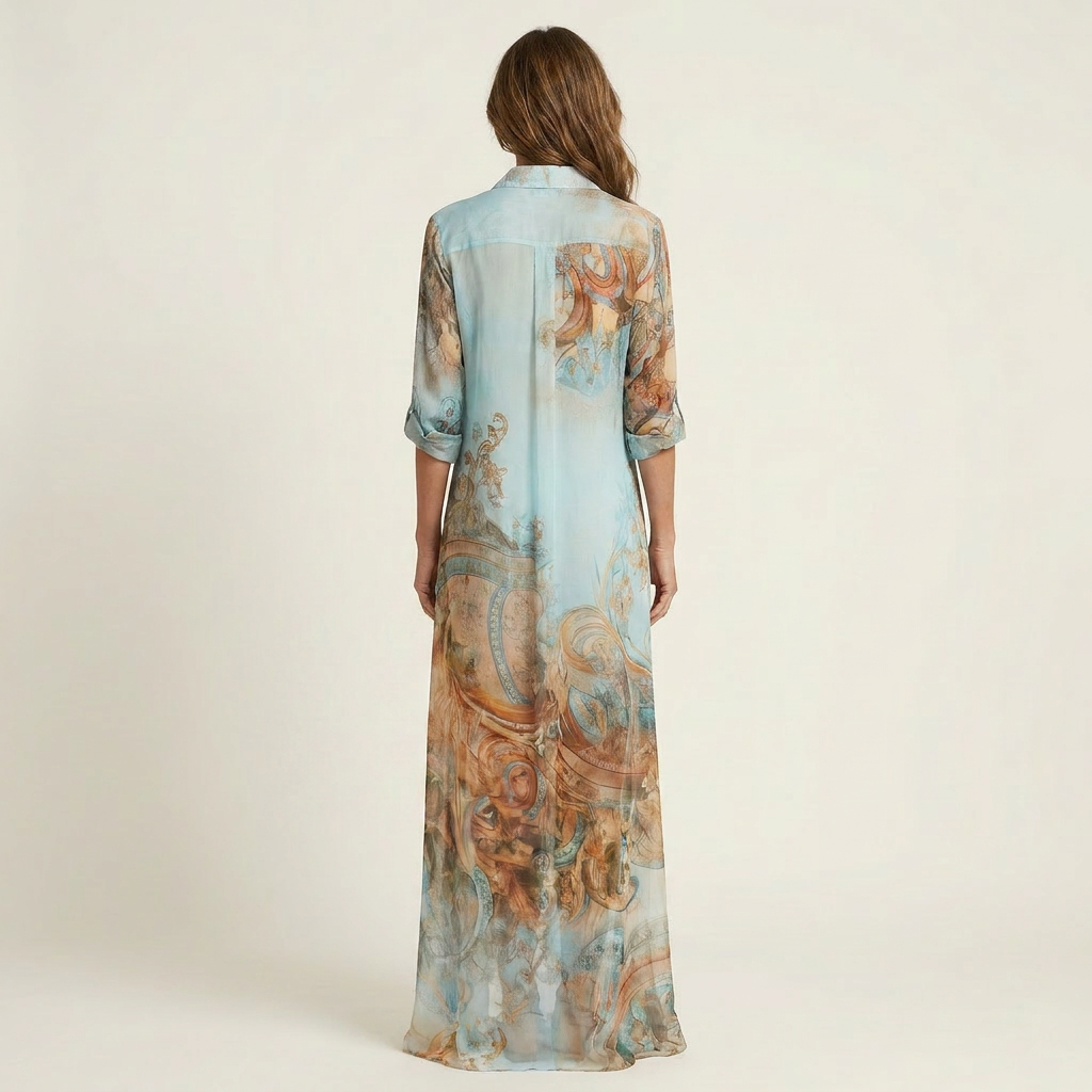 Rosalinde lange blousejurk met barokprint