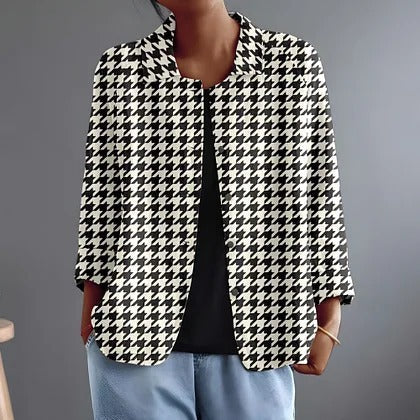 Hyacintha luchtige blouse met pied-de-poule in zwart-wit