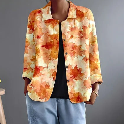 Laurentine luchtige blouse met bladprint in oranje