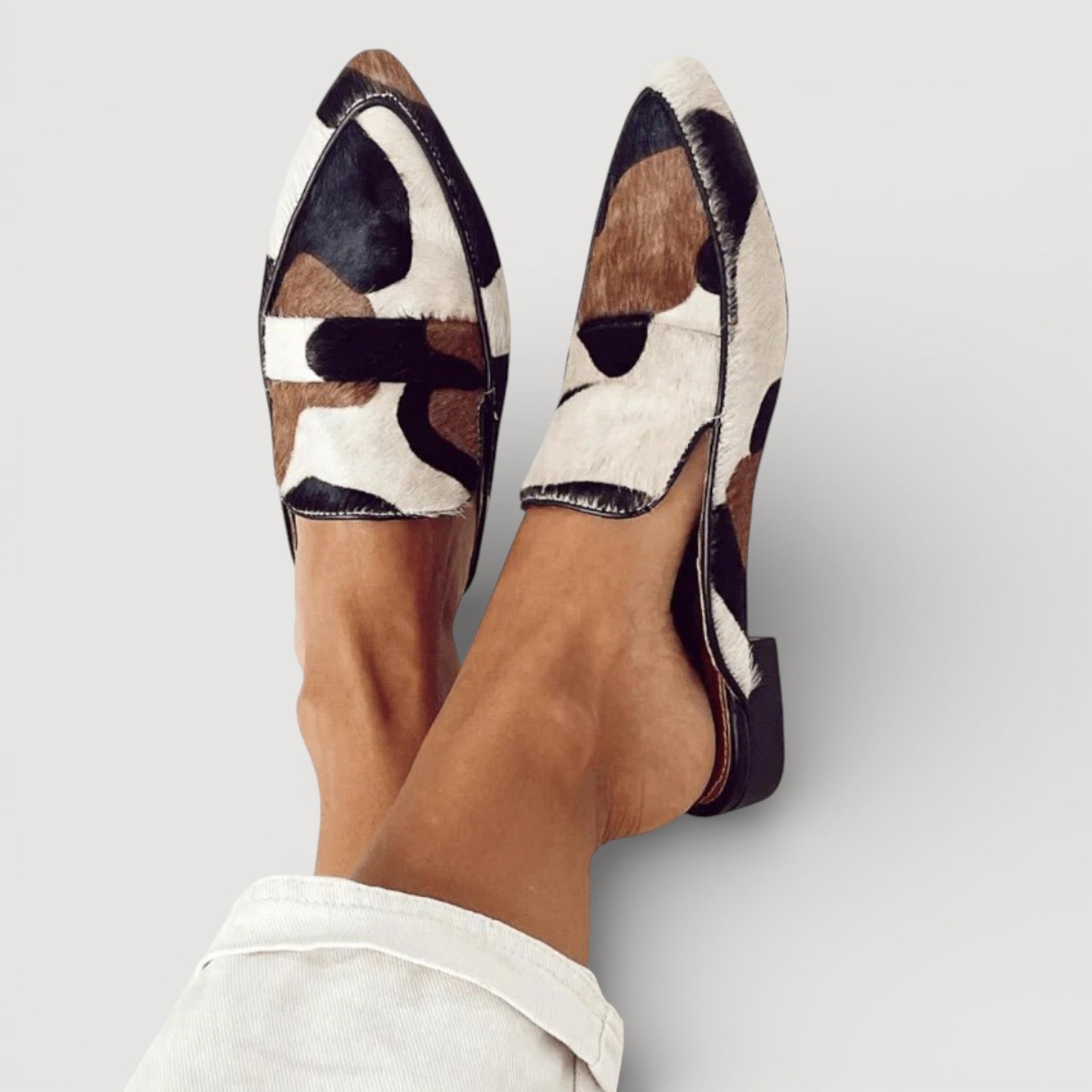 Maria | Comfortabele mocassins met koeienprint