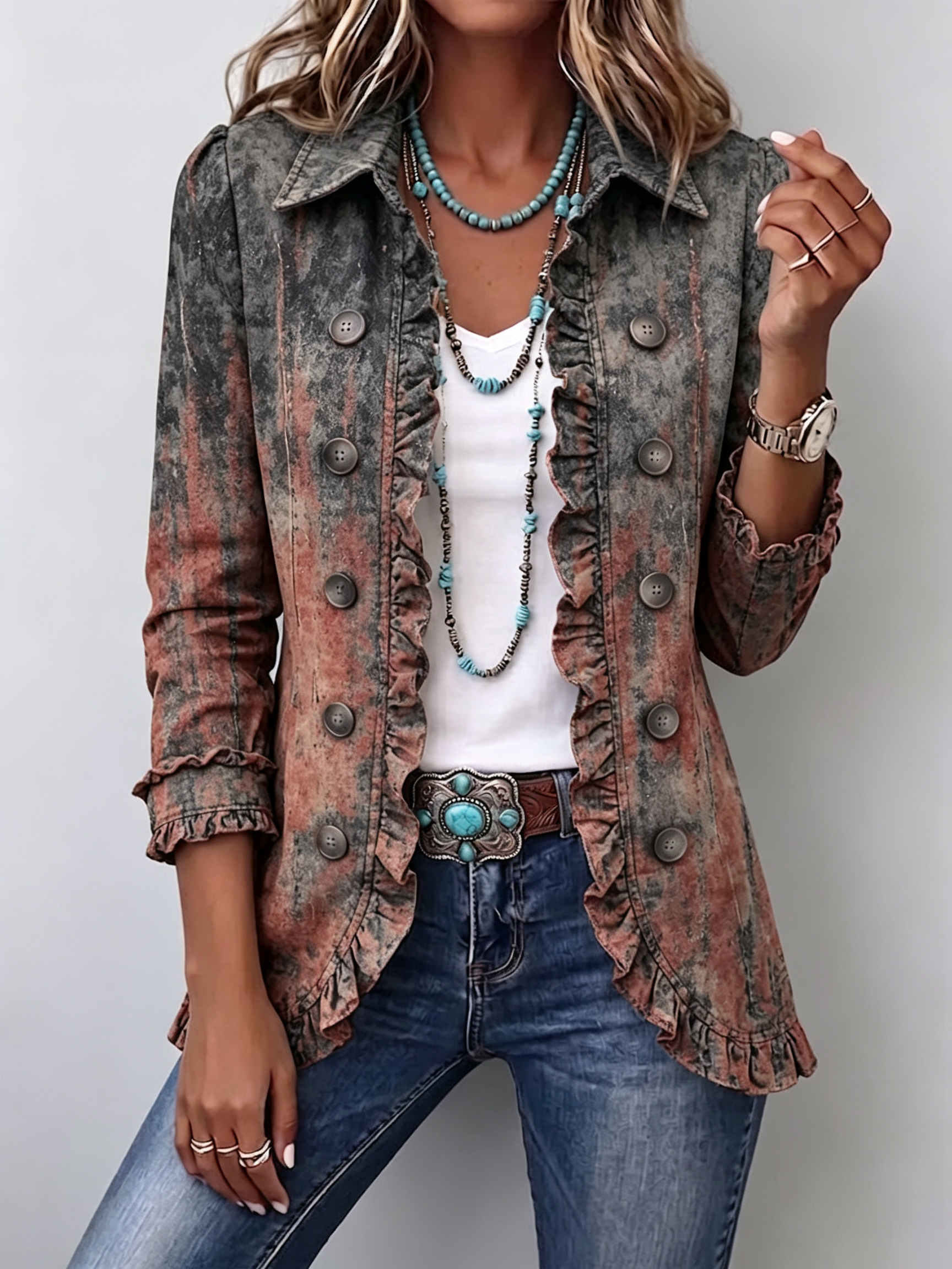 Benita | Geleidelijk Textuur Jacket met Volants