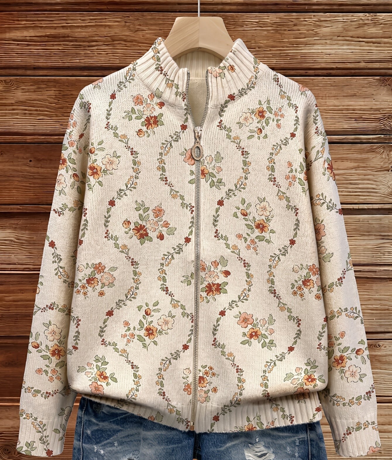 Persephone vest met fijne bloemenrank op crème