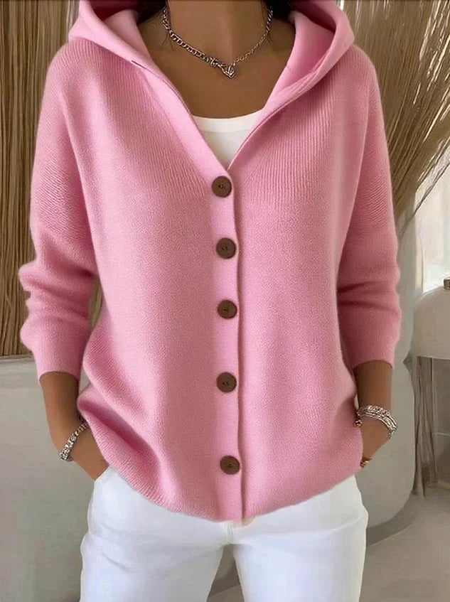 Rocío | Gebreid vest met capuchon en knopen