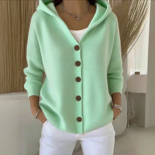 Rocío | Gebreid vest met capuchon en knopen
