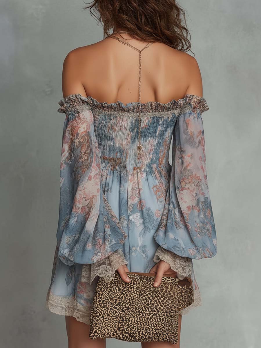 Romane gesmokte mini-jurk van chiffon