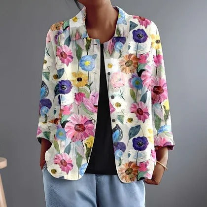 Rosamonde luchtige blouse met bloemenprint op crème