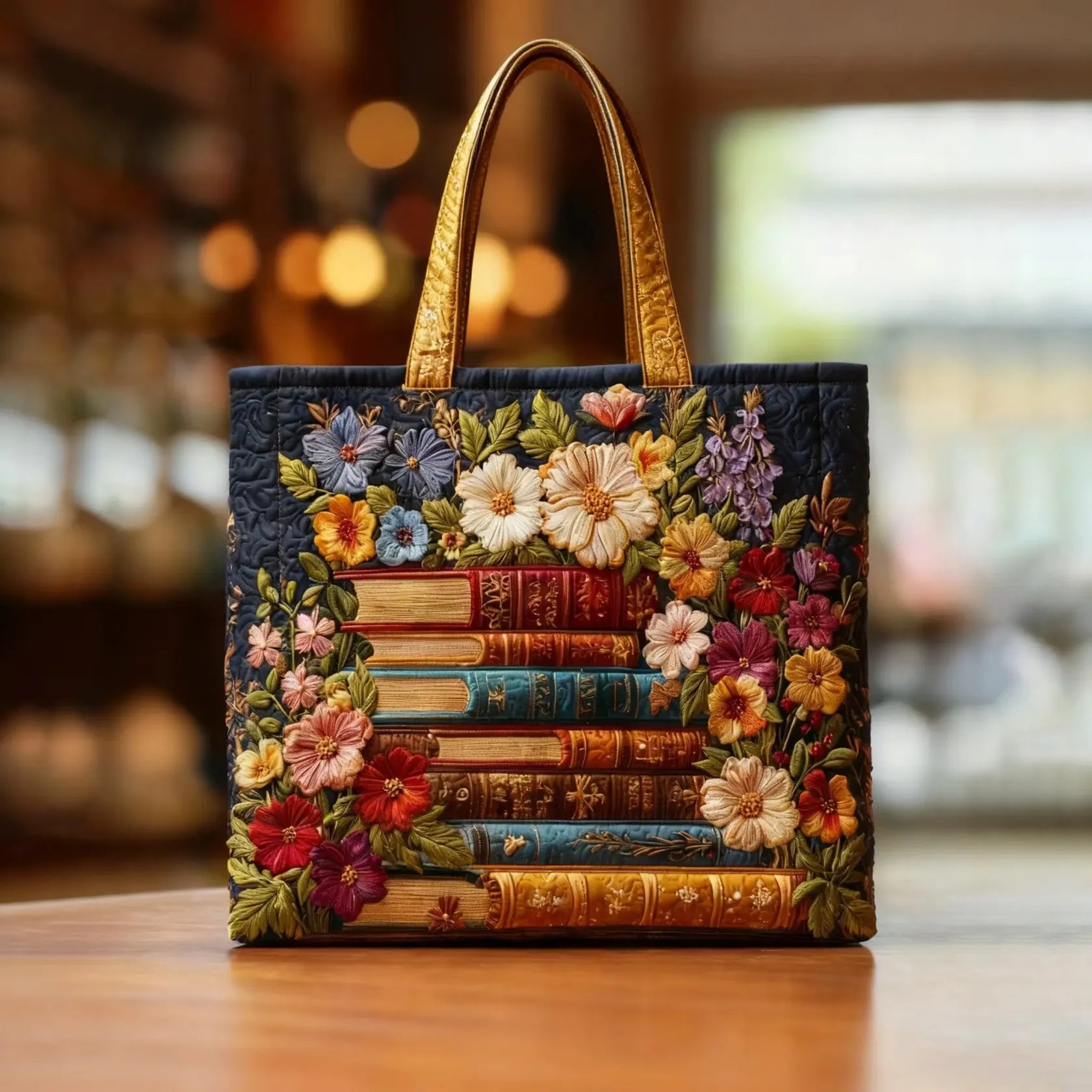 Ambachtelijke tas - Bloemenprint en boeken