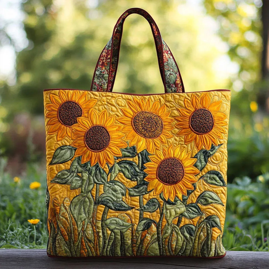 Klassieke doorgestikte tas - Zonnebloemen