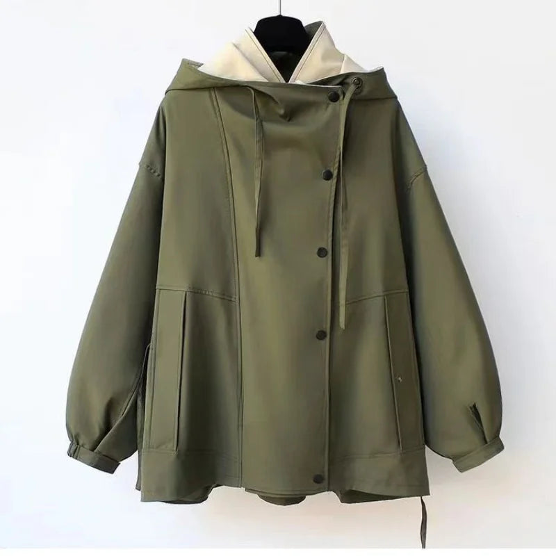 Xiandra | Oversized jas met capuchon en contrastkraag