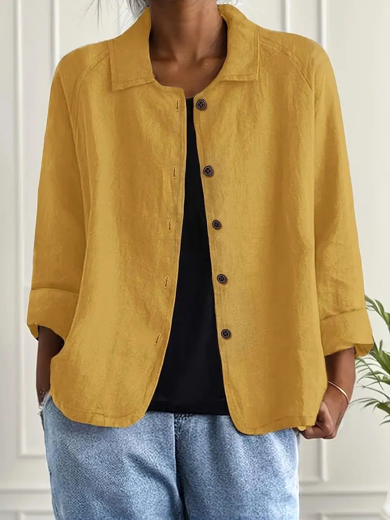 Zeffirine doorknoopblouse in oker