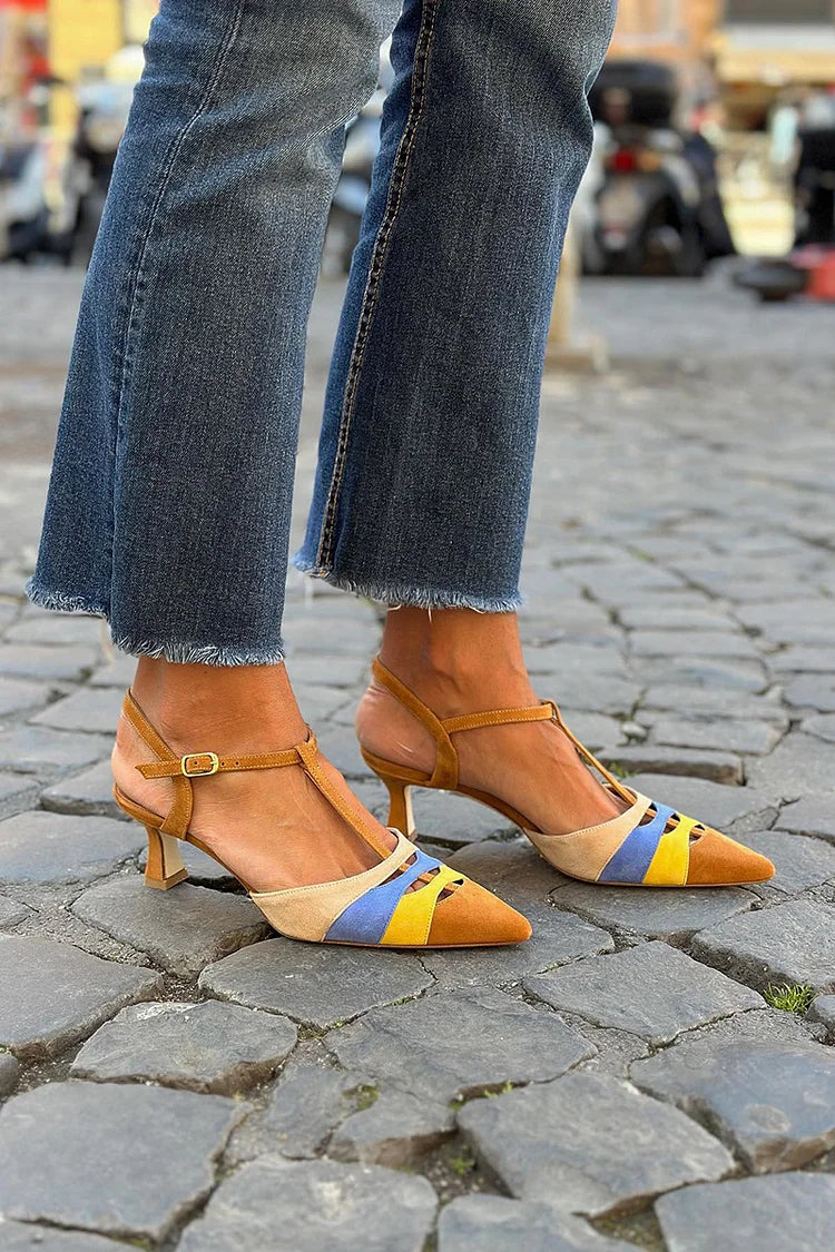 Meerkleurige schoenen met lage hak