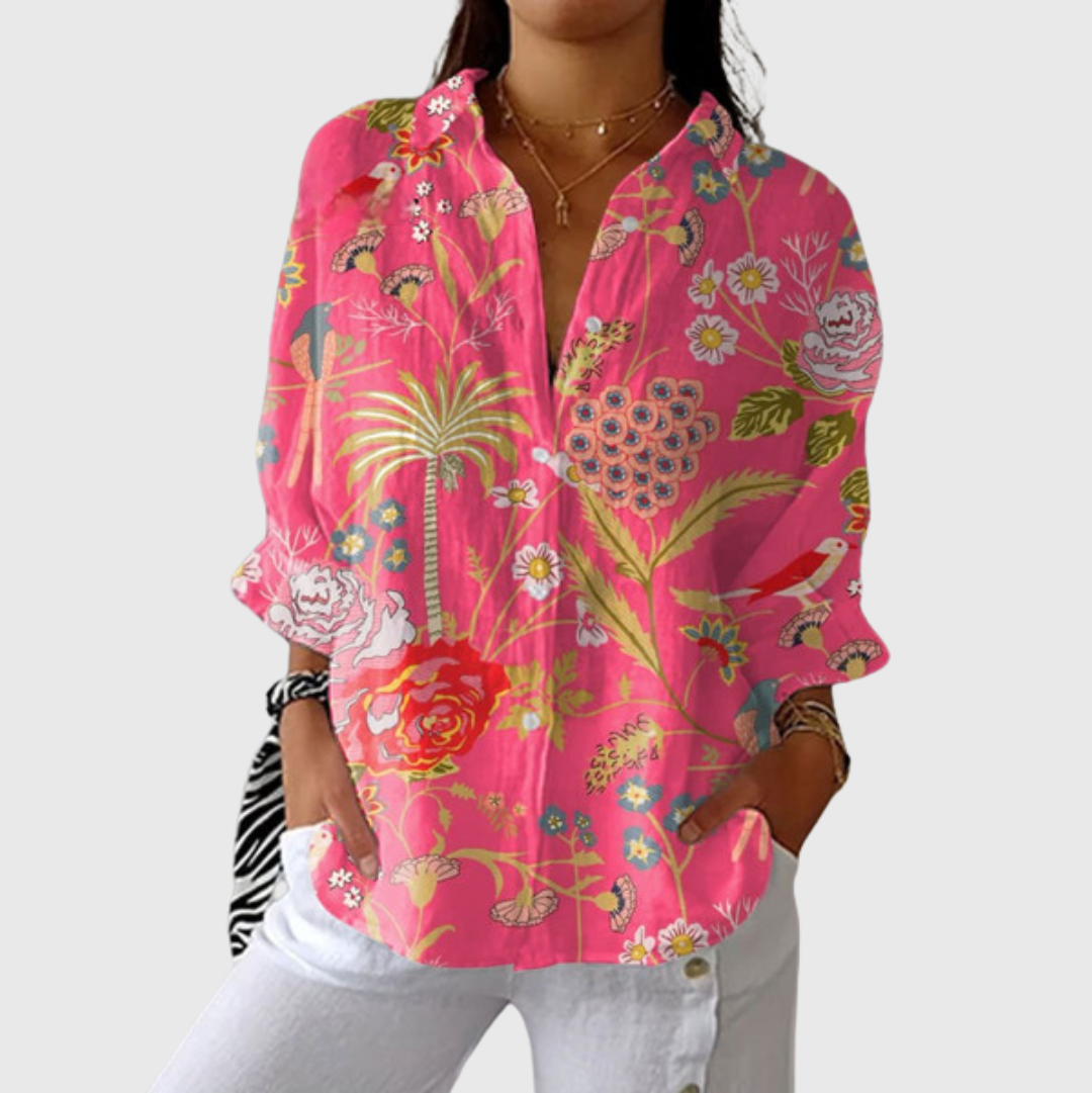 Wilhelmina lichte blouse met kleurrijke print