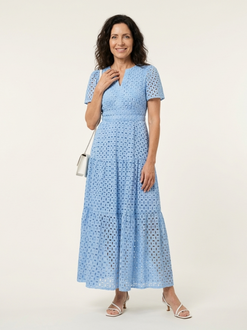 Brielle | V-hals Korte Mouw Tiered Midi Jurk