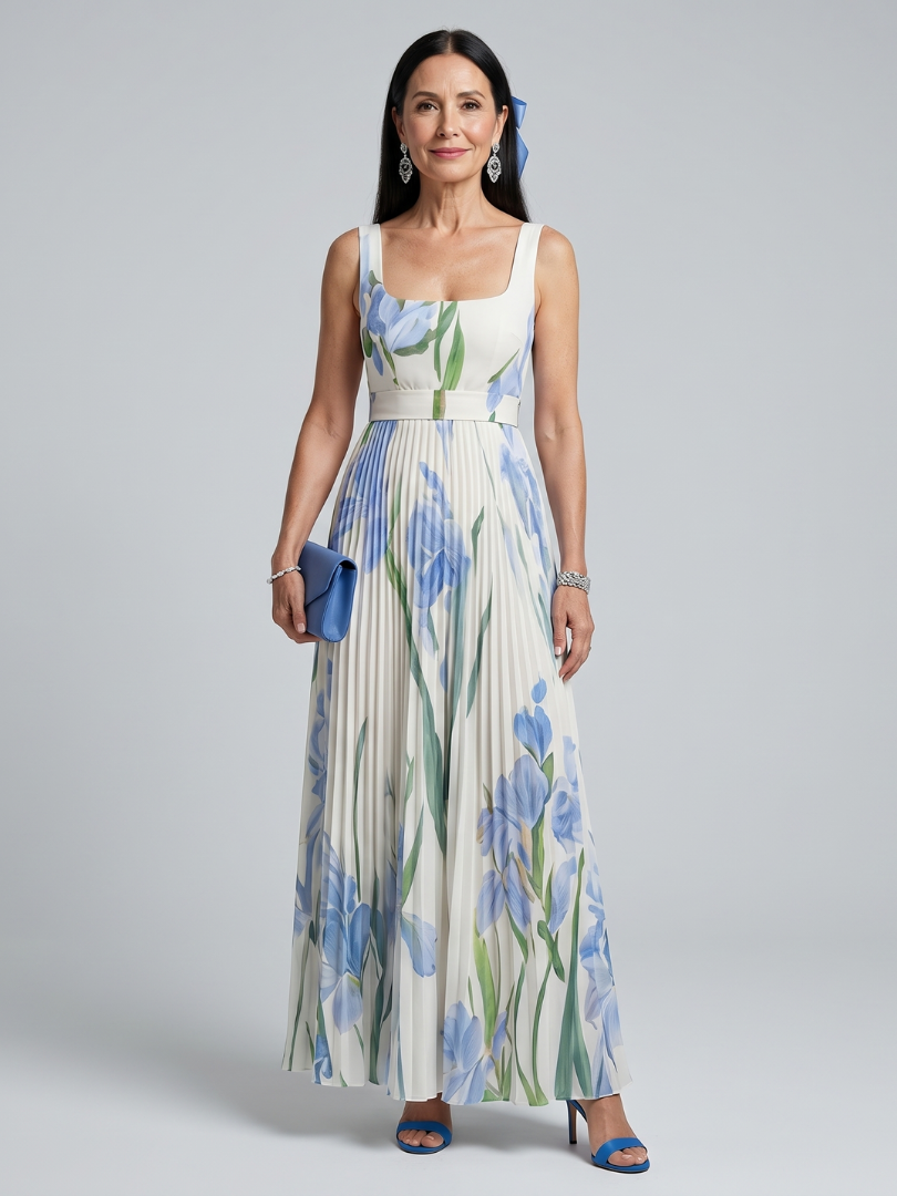 Ophelia mouwloze midi-jurk met vierkante hals