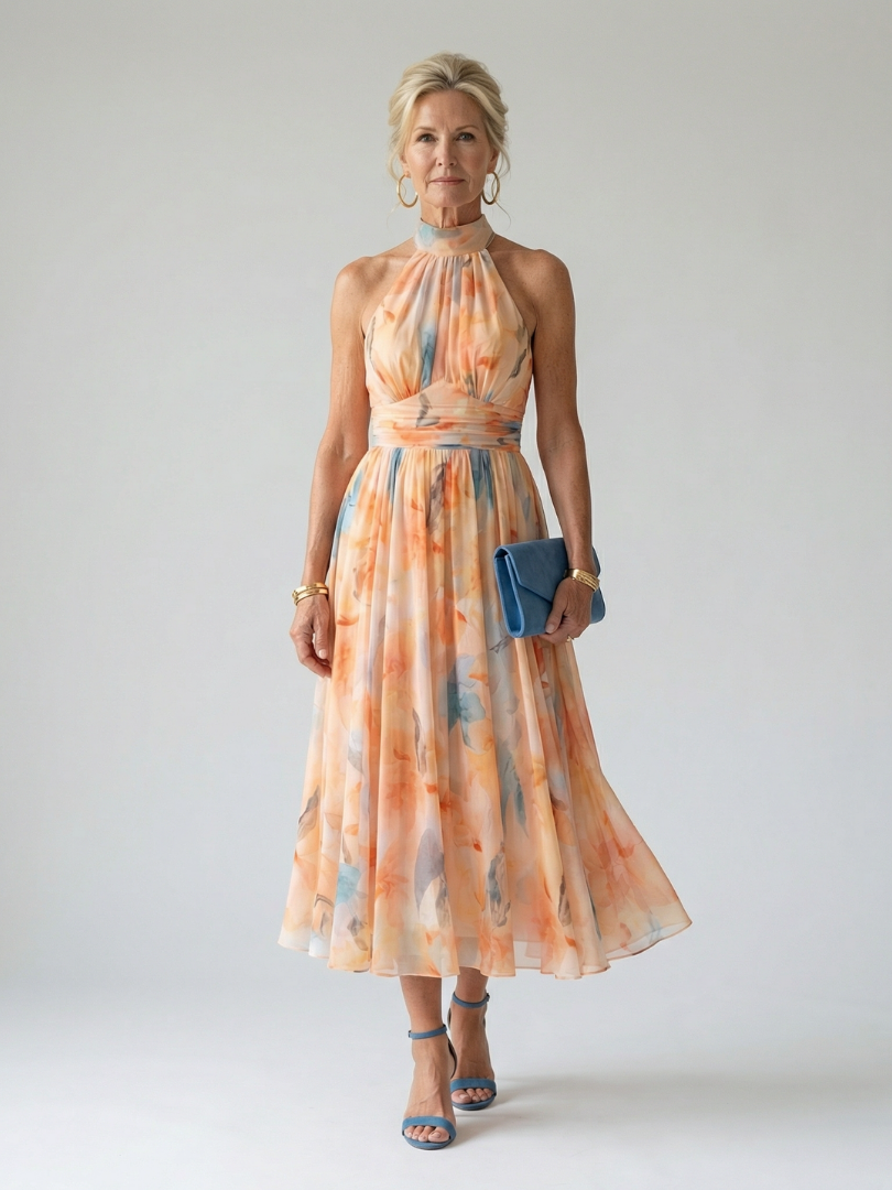 Elin zachte halter midi-jurk