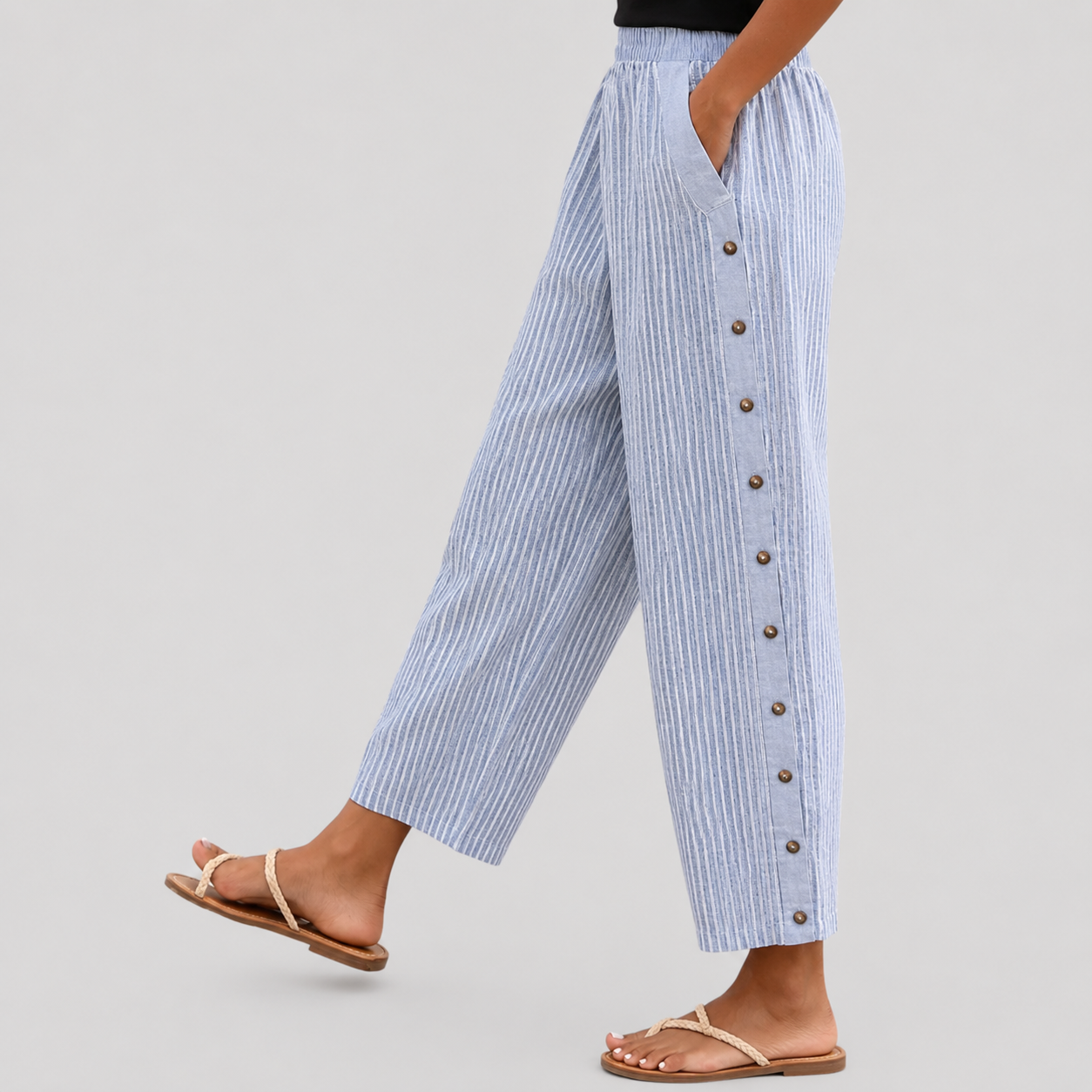 Linaya gestreepte broek met knoopdetail