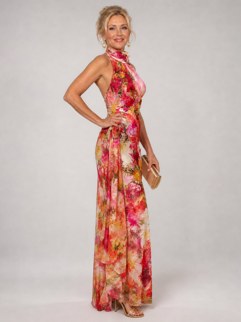 Elisabetta halter maxi-jurk met bloemenprint