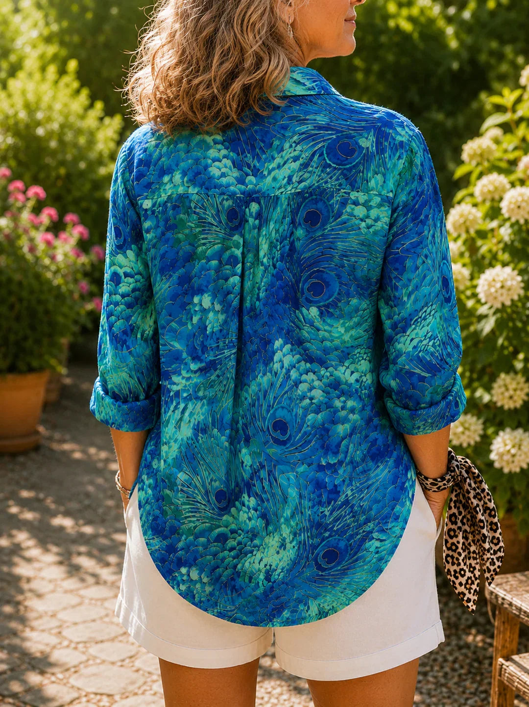 Lisa blouse met pauwenprint