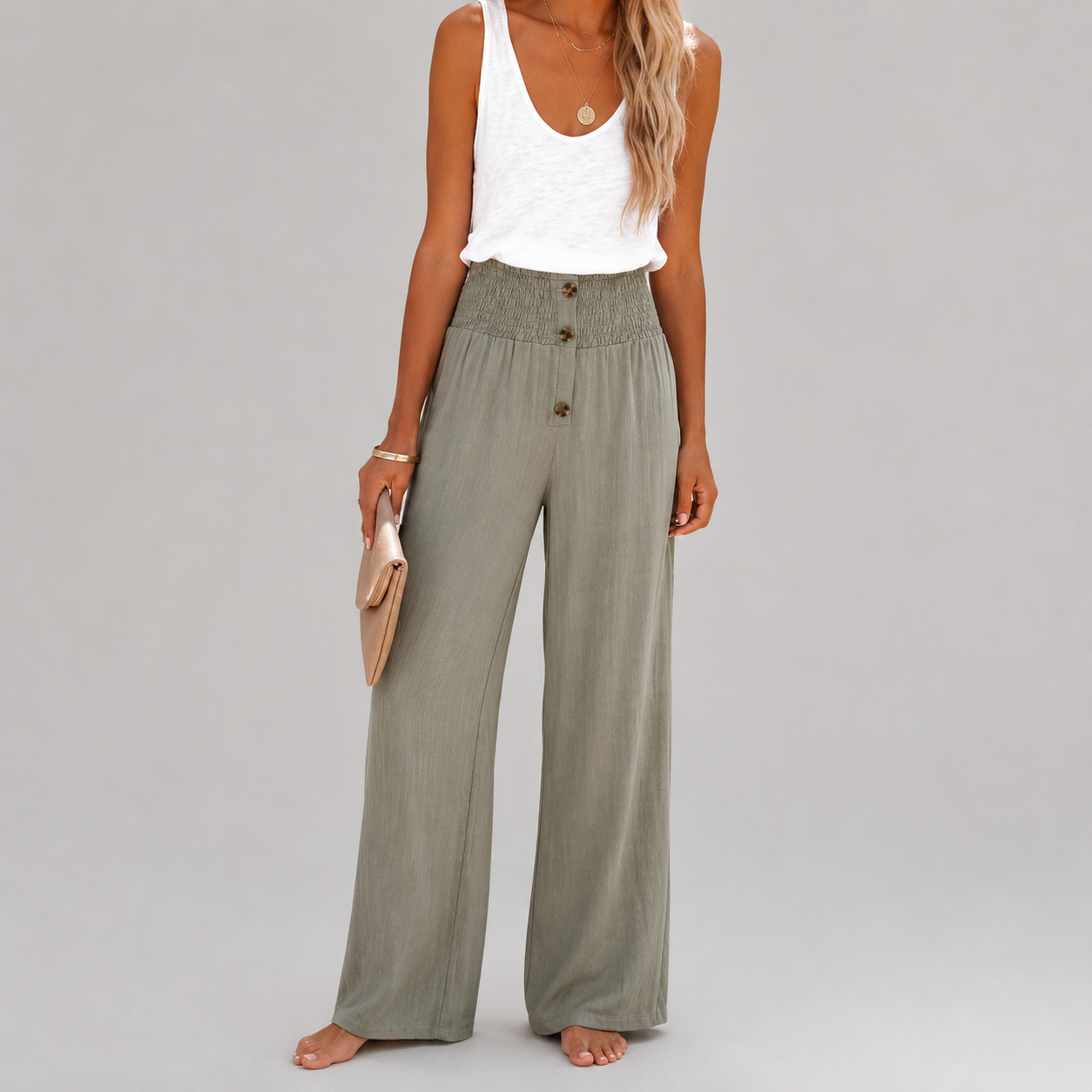Riana relaxte broek met hoge taille