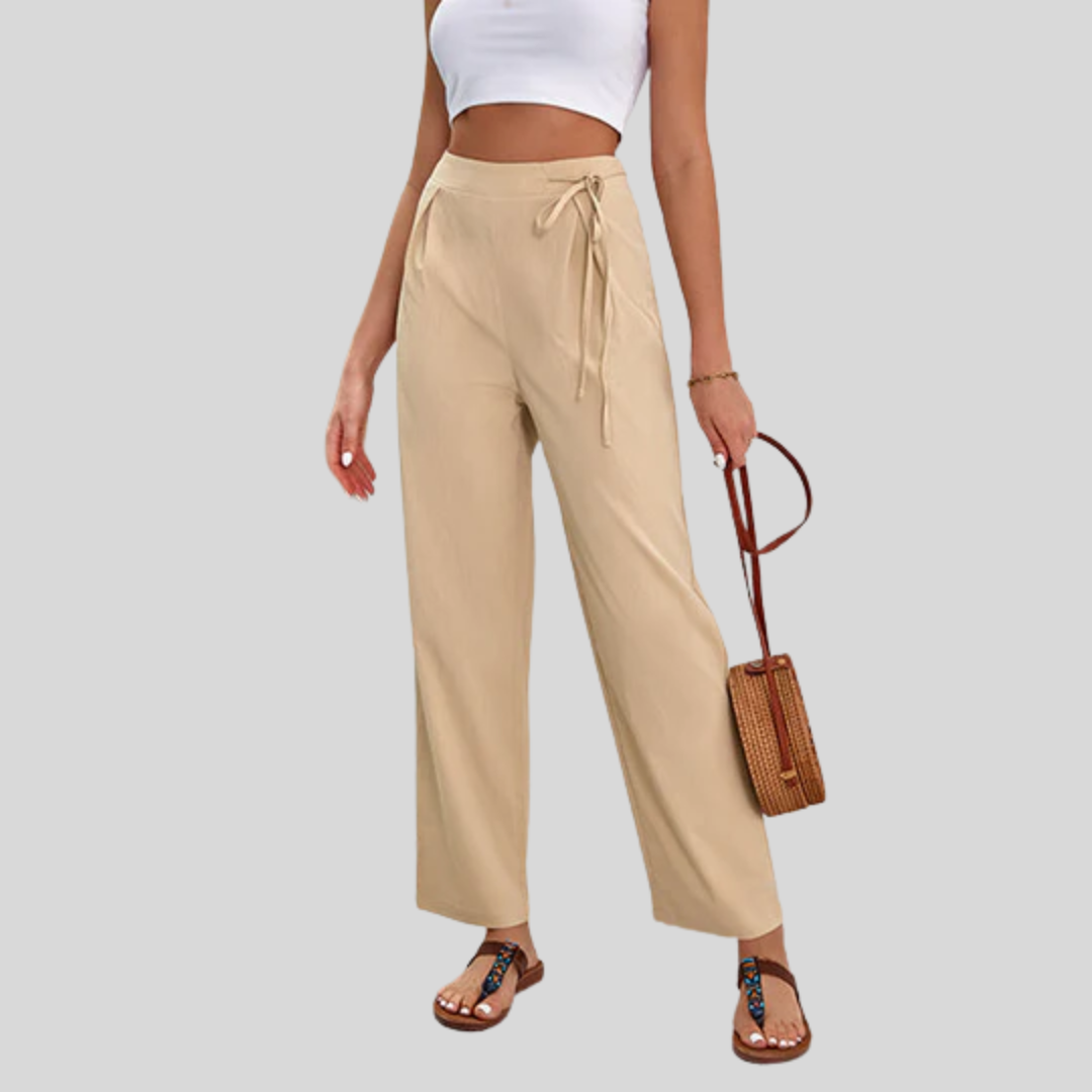 Sabby wijde broek met hoge geknoopte taille